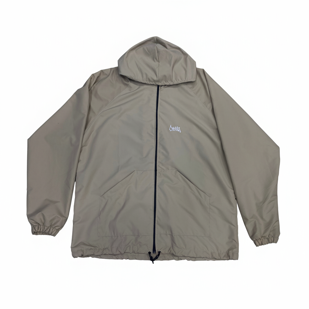 Chaqueta CRAZY beige con cierre negro sobre fondo blanco