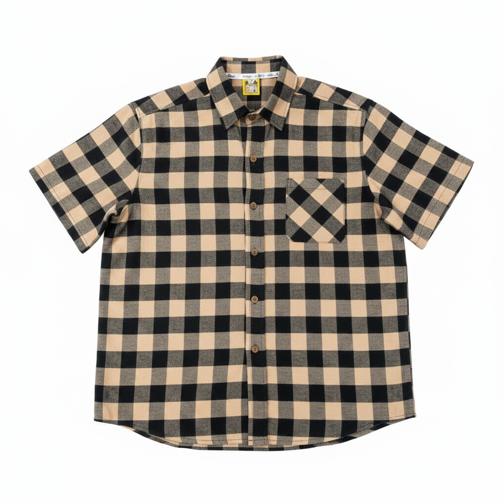 Camisa Cuadros Beige Negro Gris