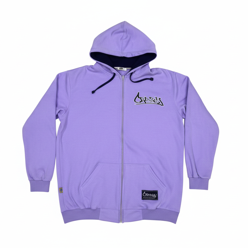 Hoodie lila CRAZY fondo blanco