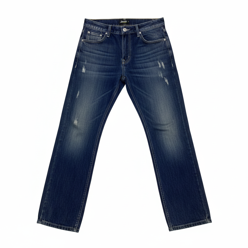 Jeans CRAZY azul índigo sobre fondo blanco