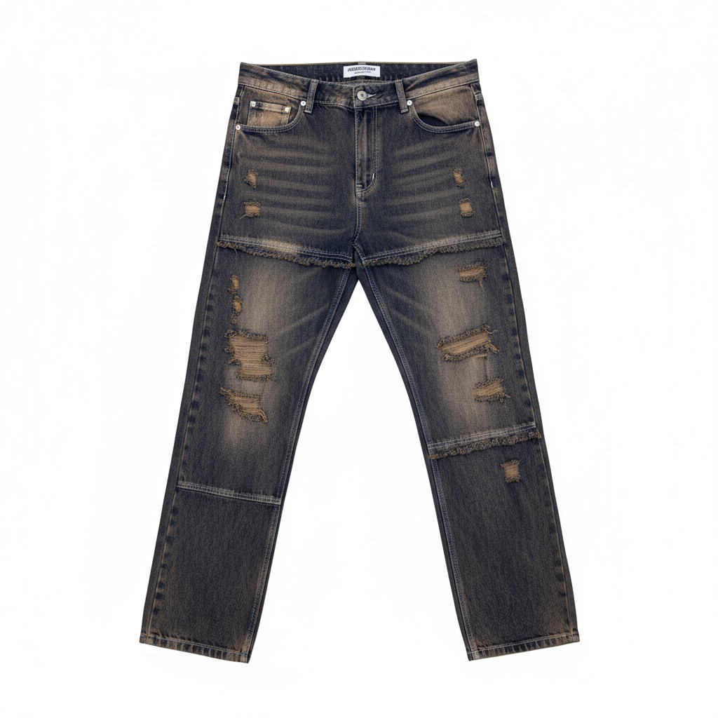 Jeans CRAZY desgastados sobre fondo blanco