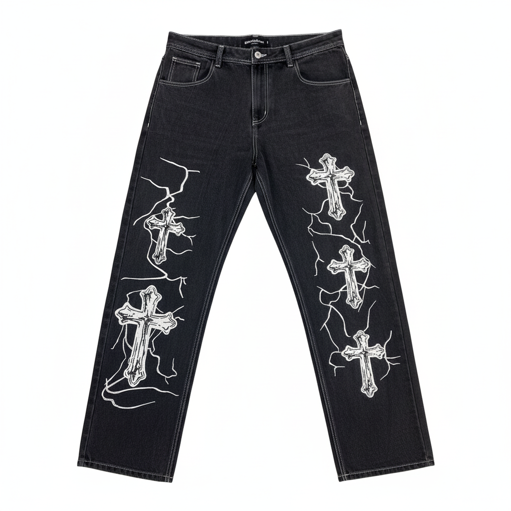 Jeans cruces góticas sin fondo