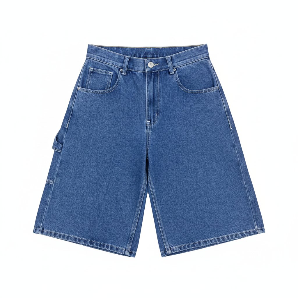 Short azul wide leg fondo blanco