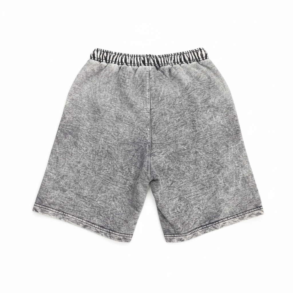 Short gris fleece vista trasera fondo blanco